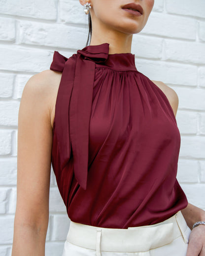 Maroon Bow Chic Top